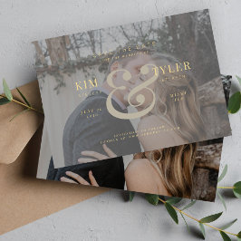 Elegant anpassningsbar fotofaux vellum modern bröl spara datumet