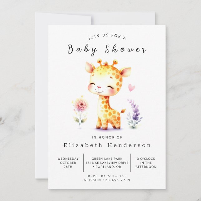 Elegant Anpassningsbar Giraffe Baby Shower Inbjudningar (Framsida)