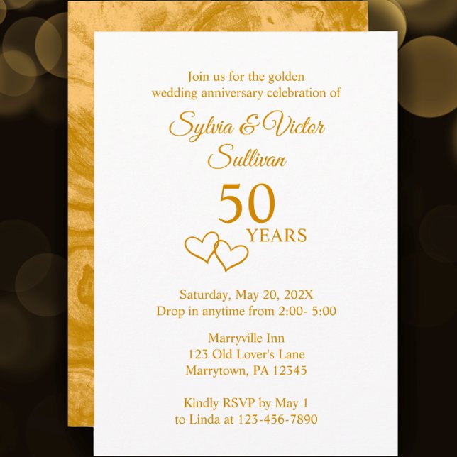 Elegant Anpassningsbar Golden 50-årsjubileum Party Inbjudningar (Customize this elegant simple 50th anniversary party invitation template. )