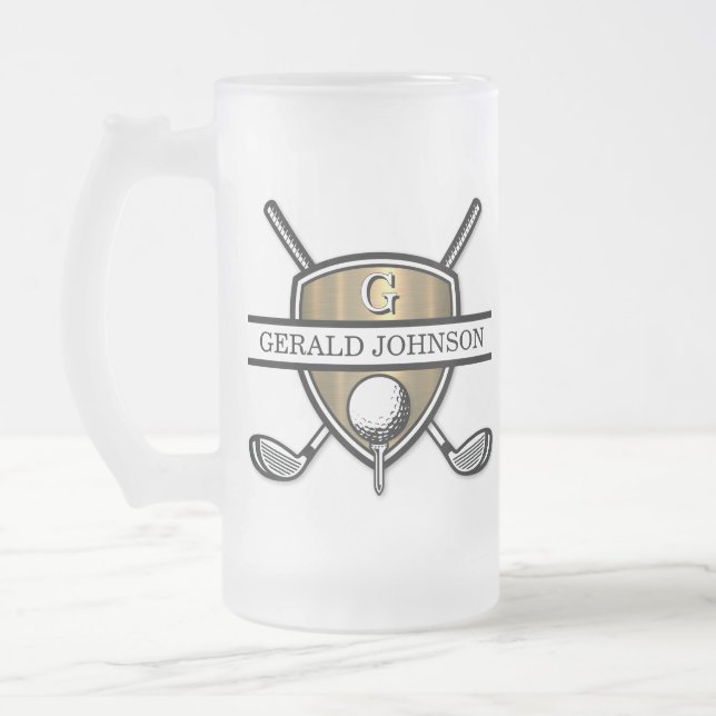 Elegant Anpassningsbar Golf Monogram Design Frostat Ölglas (Vänster)