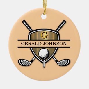 Elegant Anpassningsbar Golf Monogram Design Julgransprydnad Keramik