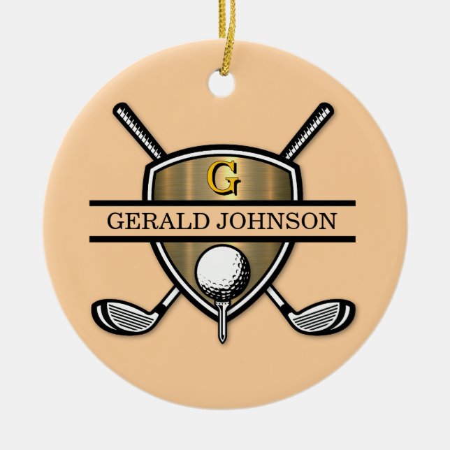 Elegant Anpassningsbar Golf Monogram Design Julgransprydnad Keramik (Framsidan)
