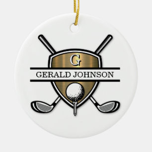 Elegant Anpassningsbar Golf Monogram Design Julgransprydnad Keramik