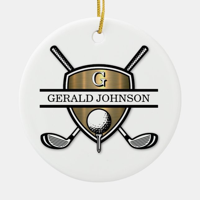 Elegant Anpassningsbar Golf Monogram Design Julgransprydnad Keramik (Framsidan)