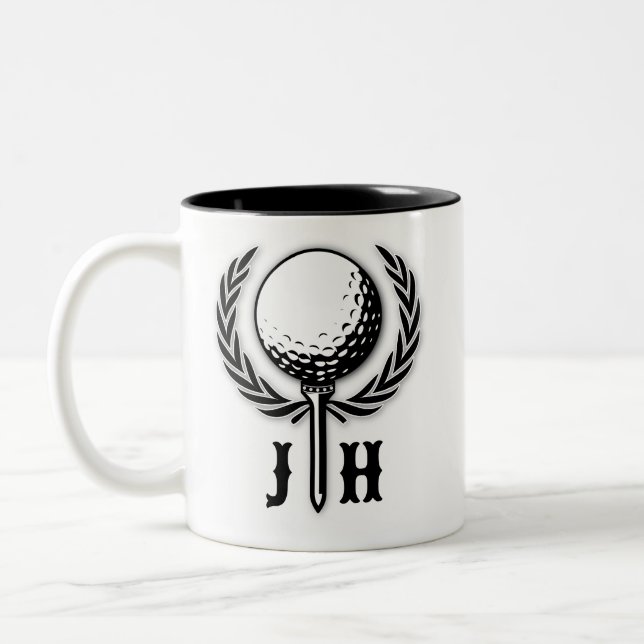 Elegant Anpassningsbar Golf Monogram Design Två-Tonad Mugg (Vänster)