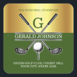 Elegant Anpassningsbar Golf Monogram Fyrkantigt Klistermärke<br><div class="desc">Elegant Anpassningsbar Golf Monogram Design av Edward Eksi. Ändra ursprungliga texter och texter enkelt</div>