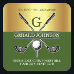 Elegant Anpassningsbar Golf Monogram Fyrkantigt Klistermärke<br><div class="desc">Elegant Anpassningsbar Golf Monogram Design av Edward Eksi. Ändra ursprungliga texter och texter enkelt</div>