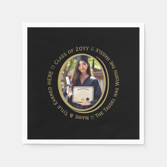 Elegant Anpassningsbar Grad Photo Black & Guld Par Pappersservett (Framsidan)