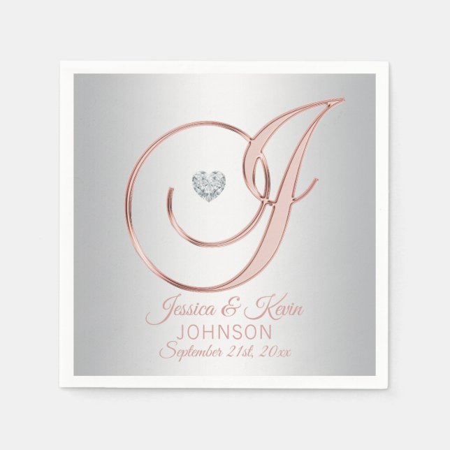 Elegant Anpassningsbar Grått Ro Guld Silver Bröllo Pappersservett (Framsidan)