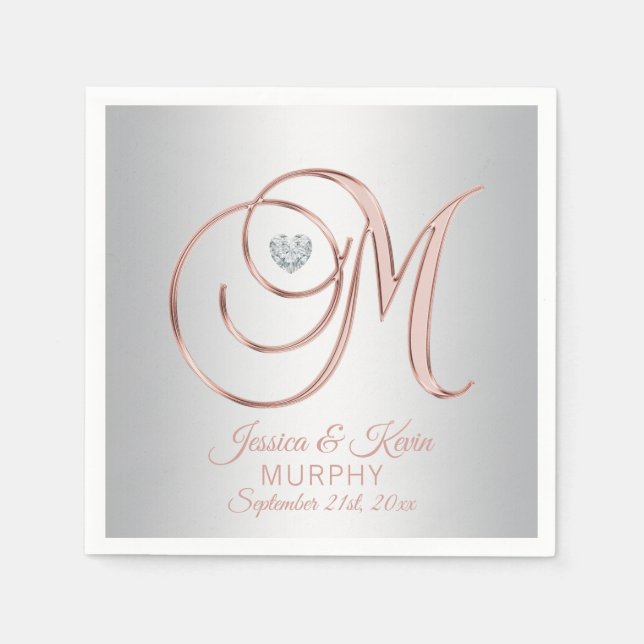 Elegant Anpassningsbar Grått Ro Silver Bröllop Pappersservett (Framsidan)