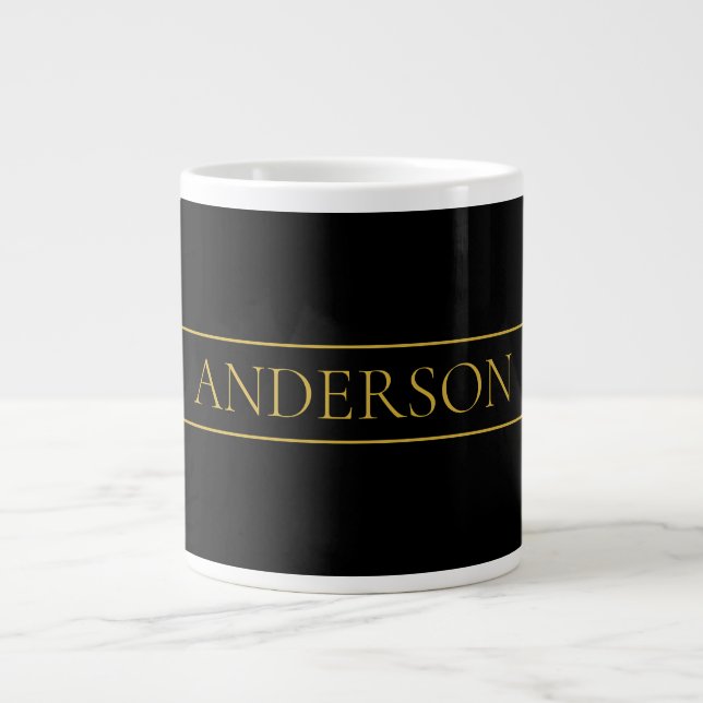 Elegant anpassningsbar gul text och linjer jumbo mugg (Framsidan)