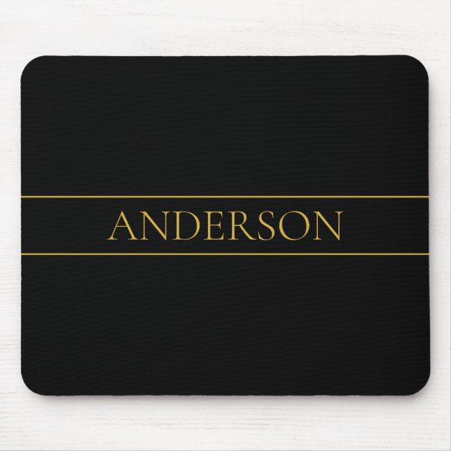 Elegant Anpassningsbar Guldtext & Linjer Musmatta (Framsidan)