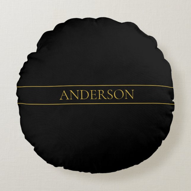 Elegant Anpassningsbar Guldtext & Linjer Rund Kudde (Framsidan)