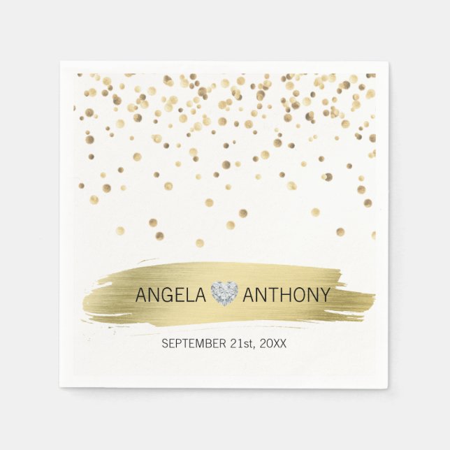 Elegant Anpassningsbar Hjärtvit Guld Konfetti Bröl Pappersservett (Framsidan)