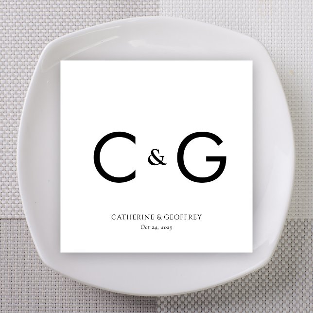 Elegant Anpassningsbar Initialer Monogram Bröllop  Pappersservett (Elegant Custom Initials Monogram Wedding Napkins)