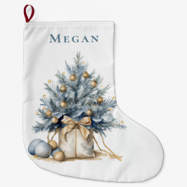 Elegant Anpassningsbar Julgran Guld, blå vattenfär Stor Julstrumpa