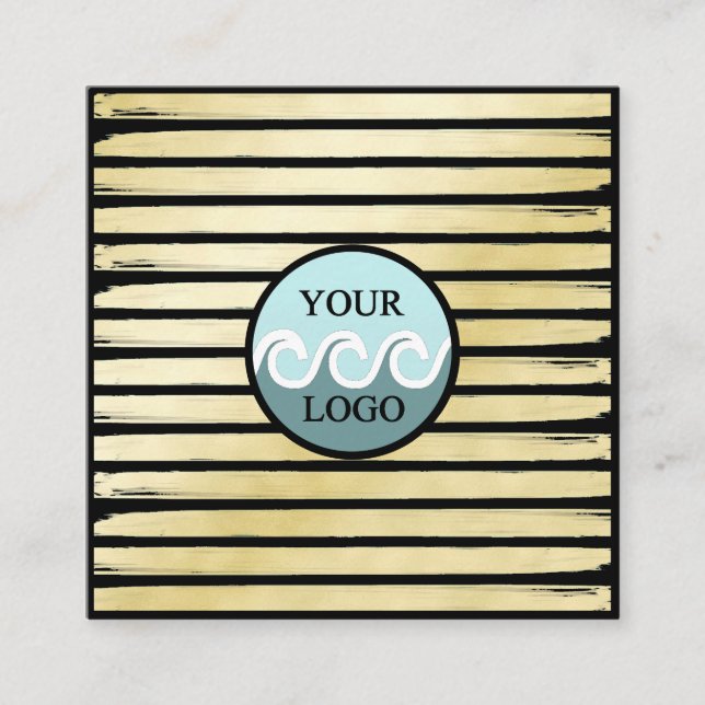 Elegant anpassningsbar logotyp  svart guld-folie s fyrkantigt visitkort (Framsida)