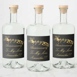 Elegant Anpassningsbar Lycklig 25-årsdagen guld Bl Spritflaskor Etikett