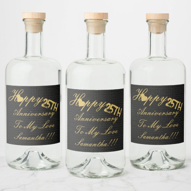 Elegant Anpassningsbar Lycklig 25-årsdagen guld Bl Spritflaskor Etikett (Flaskor)