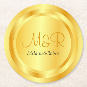 Elegant Anpassningsbar mall Faux Guld Modern Monog Underlägg Papper Rund