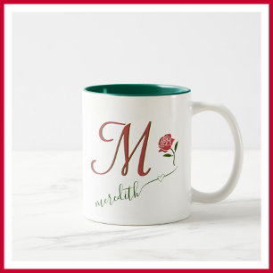Elegant Anpassningsbar Monogram Blommigt Heart Nam Två-Tonad Mugg