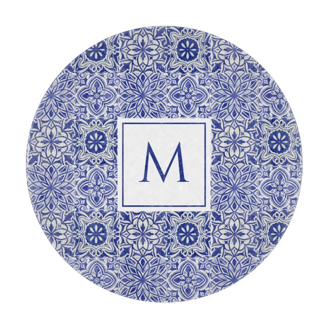 Elegant Anpassningsbar Monogram Blue White (Framsidan)