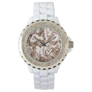 Elegant Anpassningsbar Monogram Bronze White Glitt Armbandsur