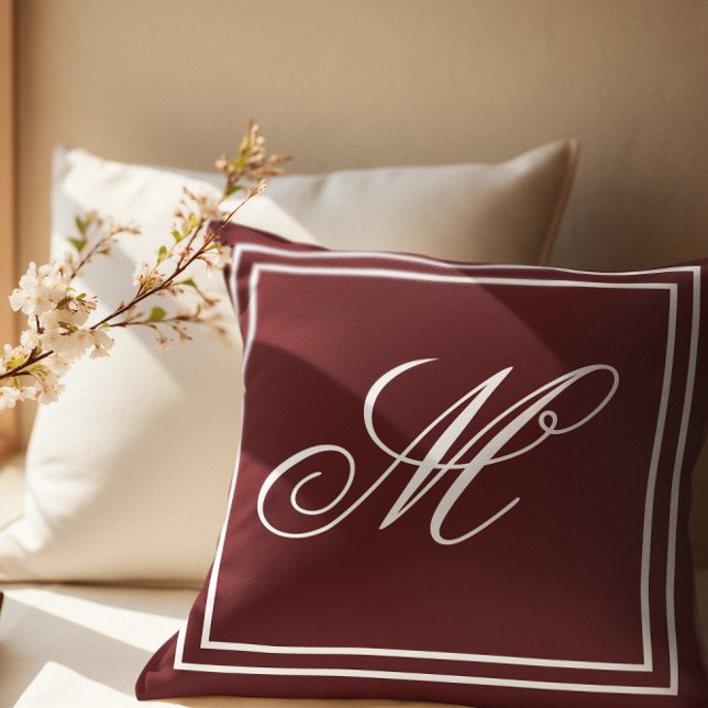 Elegant Anpassningsbar Monogram Burgundy Throw Kudde (Skapare uppladdad)