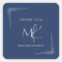 Elegant Anpassningsbar Monogram marin blå marin Si Fyrkantigt Klistermärke