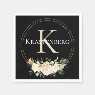 Elegant Anpassningsbar Monogram Namn Vit ros på Bl Pappersservett