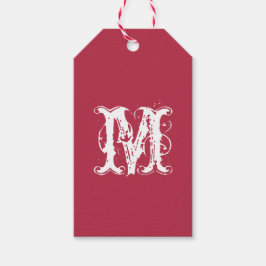 Elegant Anpassningsbar Monogram Red and White Presentetikett