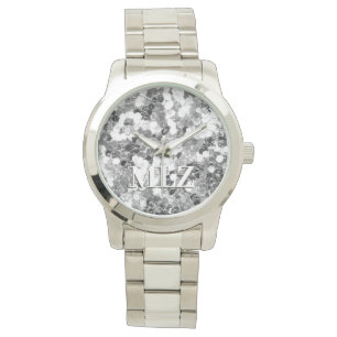 Elegant Anpassningsbar Monogram Silver Glitter Tit Armbandsur