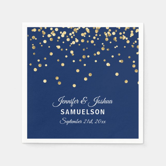 Elegant Anpassningsbar NAVY BLUE Guld Confetti Brö Pappersservett (Framsidan)