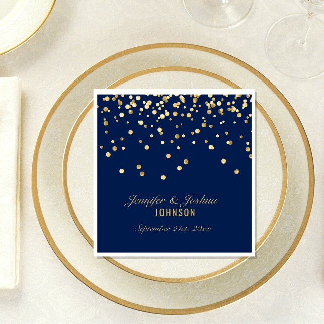Elegant Anpassningsbar NAVY BLUE Guld Confetti Brö Pappersservett (Skapare uppladdad)