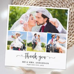 Elegant Anpassningsbar Newlyweds 4 Photo Collage B Tack Kort