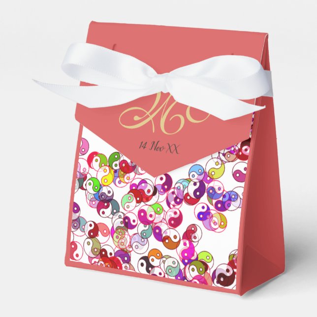 Elegant Anpassningsbar Peach Monogram Guld Yin Yan Presentaskar (Framsidan Sidan)