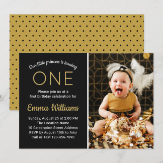 Elegant Anpassningsbar Photo Guld Black Första föd Inbjudningar