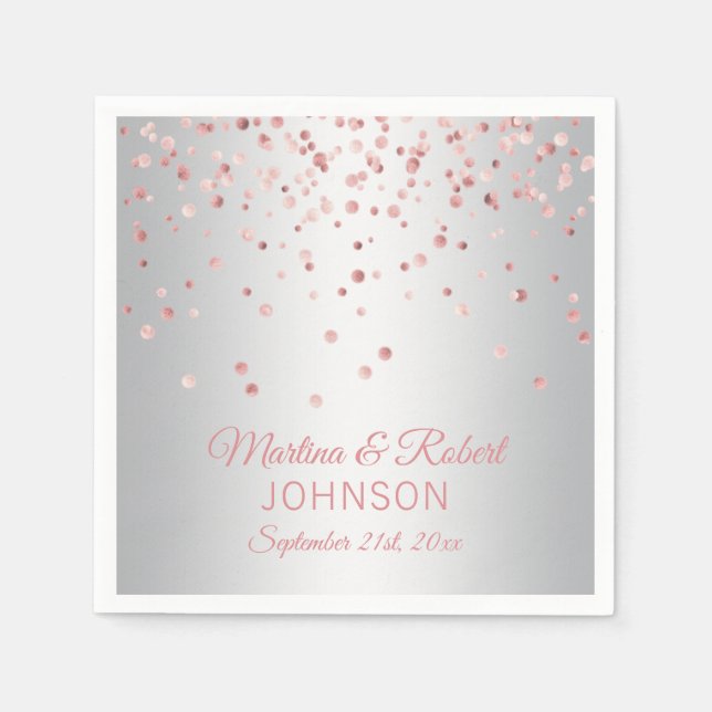 Elegant Anpassningsbar Ro Guld Konfetti & Grått Br Pappersservett (Framsidan)
