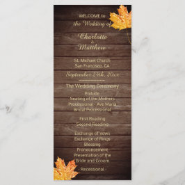 Elegant Anpassningsbar Rustic Maple Löv Bröllopspr Program