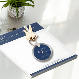 Elegant Anpassningsbar Silver Monogram marinblå me Nyckelring