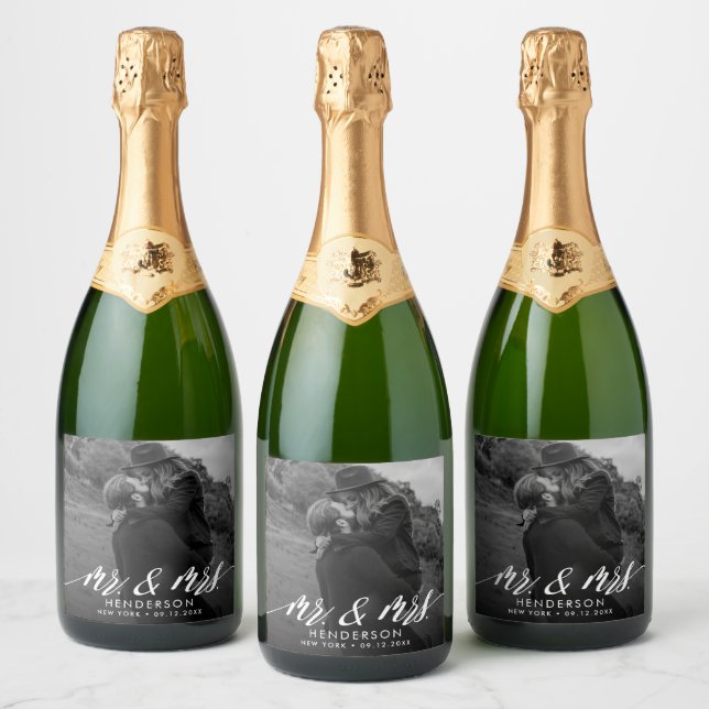 Elegant Anpassningsbar Sparkling Vin Bröllop Photo (Flaskor)