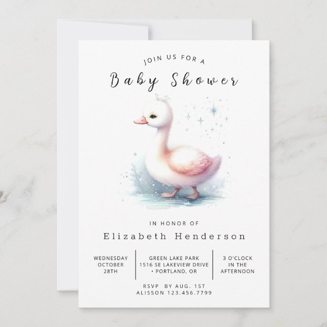 Elegant Anpassningsbar Svan Baby Shower Inbjudningar (Framsida)