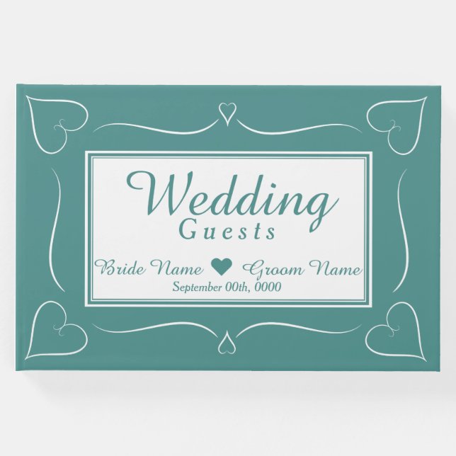 Elegant Anpassningsbar Teal Bröllop Heart Guestboo Gästböcker (Framsida)