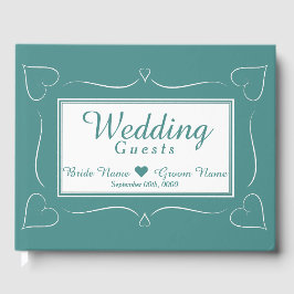 Elegant Anpassningsbar Teal Bröllop Heart Guestboo Gästböcker