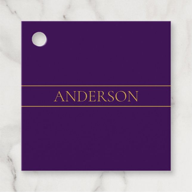 Elegant Anpassningsbar Text | Guld & Djup Lila Gåvor Etiketter (Framsida)