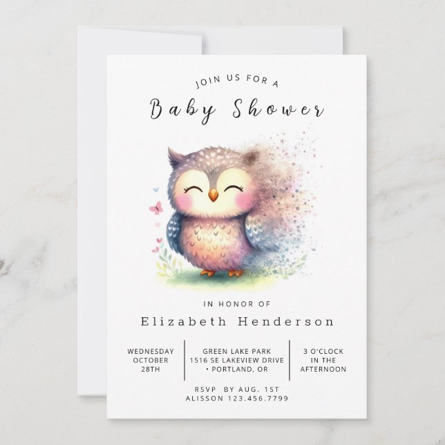 Elegant Anpassningsbar Uggla Baby Shower Inbjudningar (Framsida)