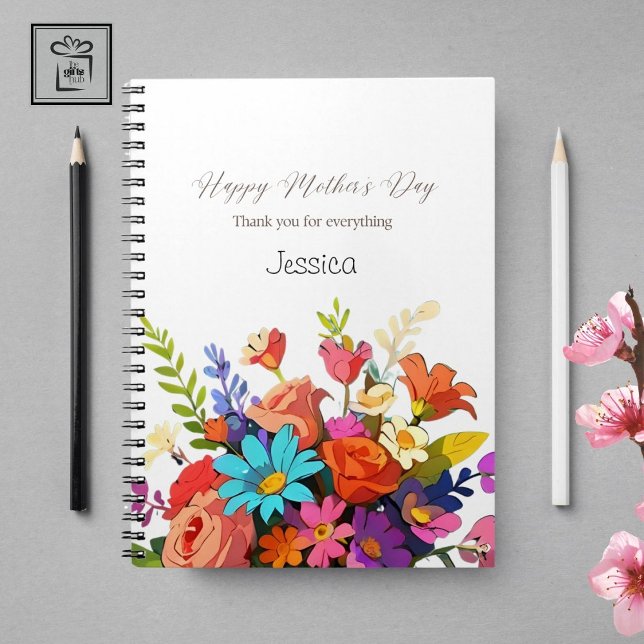 Elegant Anpassningsbar Vibrant Blommigt Spiral bär Anteckningsbok (Happy Mother's Day Notebook)
