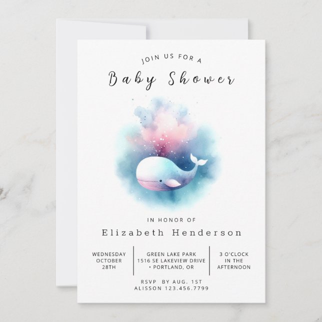 Elegant Anpassningsbar Whale Baby Shower Inbjudningar (Framsida)
