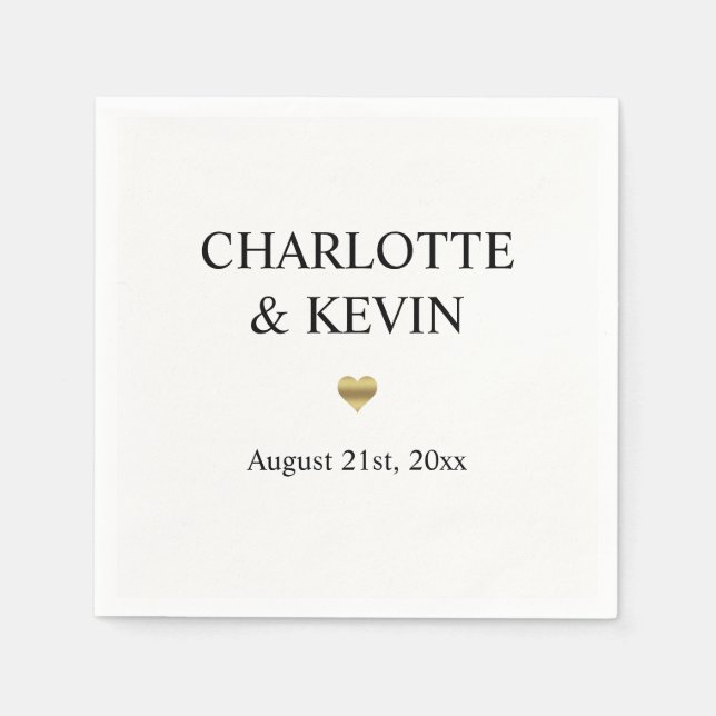 Elegant Anpassningsbar White Guld Färg Heart Bröll Pappersservett (Framsidan)
