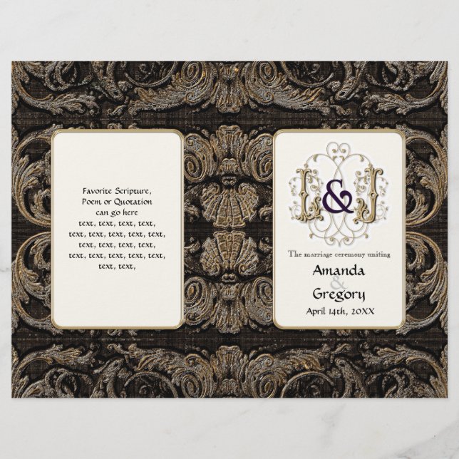 Elegant Anqued Guld Baroque, Bröllopsprogram (Framsida)